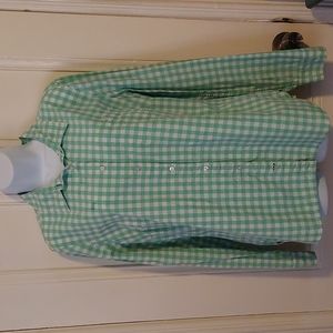 JCP button down light green & white gingham top